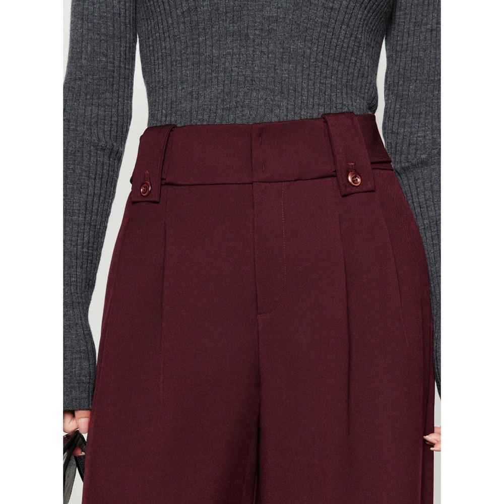 Commense Vintage Pleated Wide-Leg Pants Burgundy size M - Picture 7 of 14